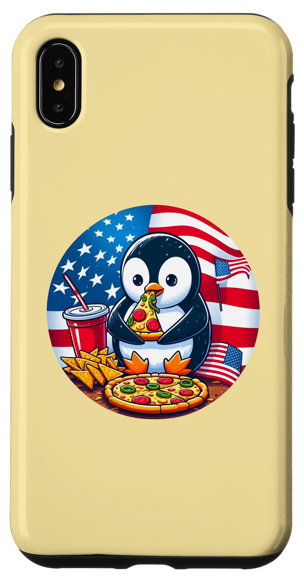iPhone XS Max Penguin Eating Pizza with American Flag Case