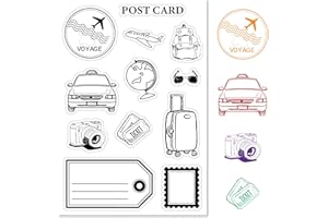 CRASPIRE Travel Postage Clear Rubber Stamp Vintage Label Journey Frame Transparent Silicone Seals Stamp for Journaling Card Making DIY Scrapbooking Handmade Photo Album Notebook Decor