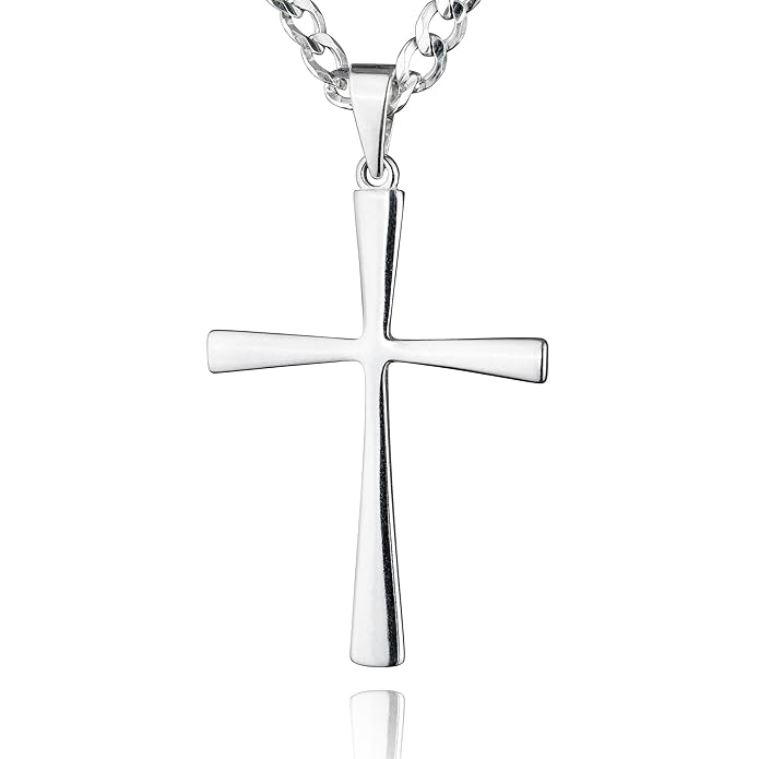 STERLL Herren Halskette, aus massivem 925 Silber mit einem silbernen Kreuzanhänger ideal als Geschenk für Mann oder Freund, m