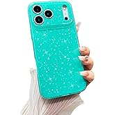 FABSPARK Case for iPhone 17 Pro,Super Cute Vibrant Neon Glitter Shiny Bling Sparkly Glossy Girly Case,Shockproof Slim Camera Protection for iPhone 17 Pro 6.3 inch,Mint Green