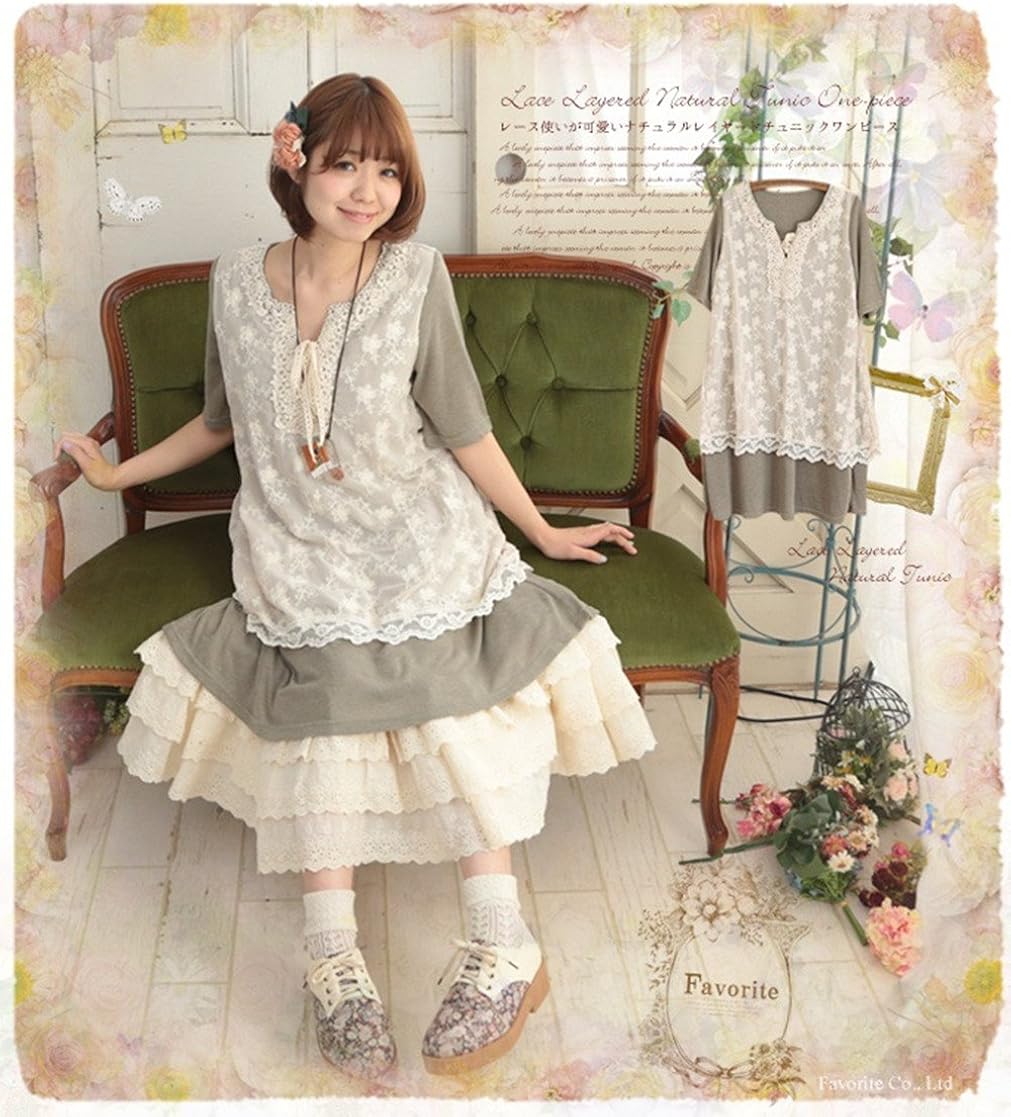 Amazon Co Jp 森ガール系花柄綿レース着痩せワンピースレディース夏スカート マキシ清純自然系配色レースワンピース 服 ファッション小物