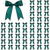 Meseey 50 Pcs 5 Inches Twist Tie Satin Ribbon Bows Pretied Premade Craft Bows for Treat Bags Gift Wrapping Basket Wedding Baby Shower Brithday Christmas Party (Hunter Green)