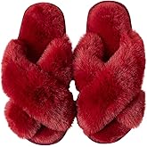 Women's Slipper Memory Foam Cross Band Fuzzy Slippers Open Toe Cozy House Slippers Cozy Plush Bedroom Indoor Outdoor