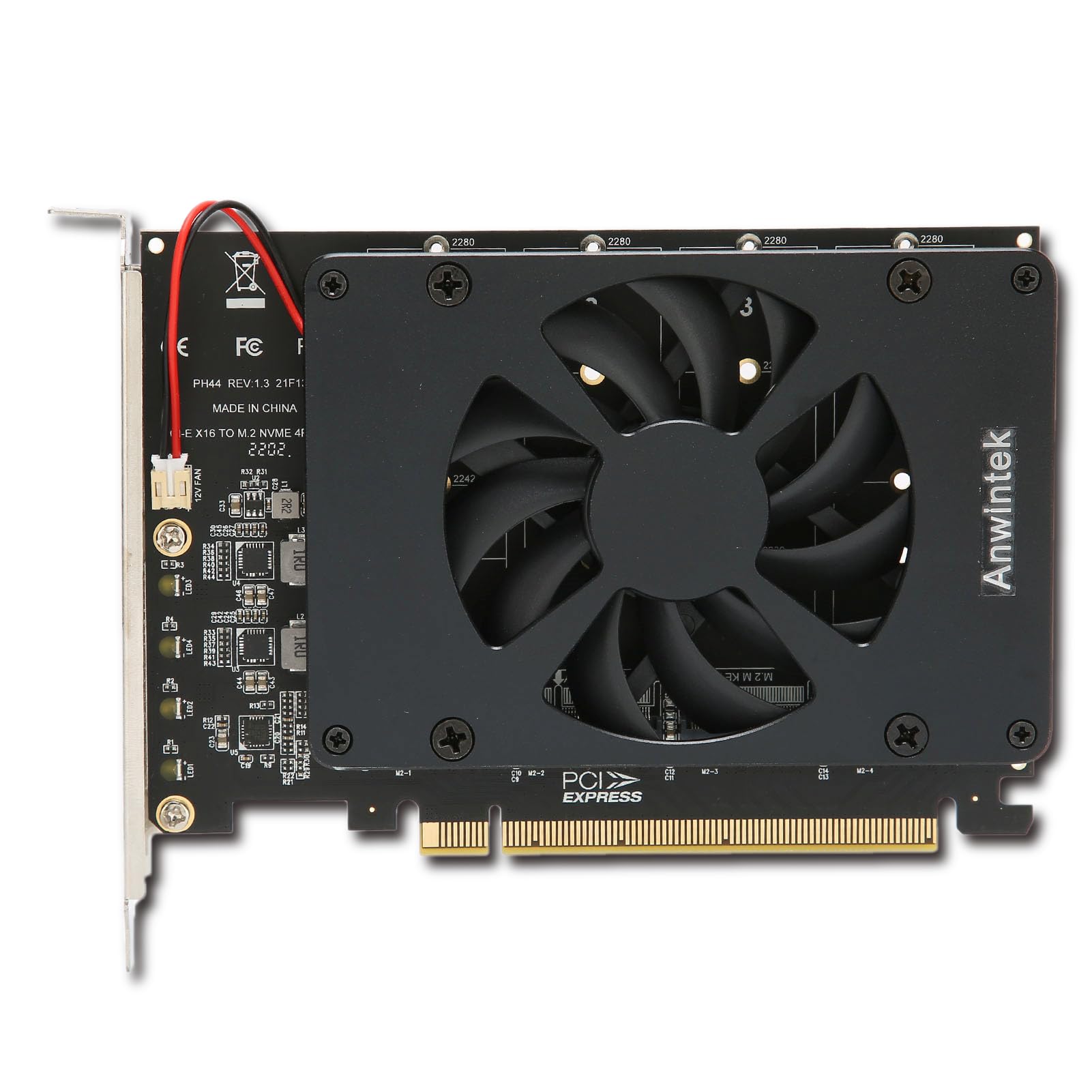 M.2 PCIE Adapter, PCIE X16 TO M.2 NVME with Cooling Fan 4 PORT High Performance High Speed 4x32Gbps for M.2 PCIe SSD, for Computer Desktop PC