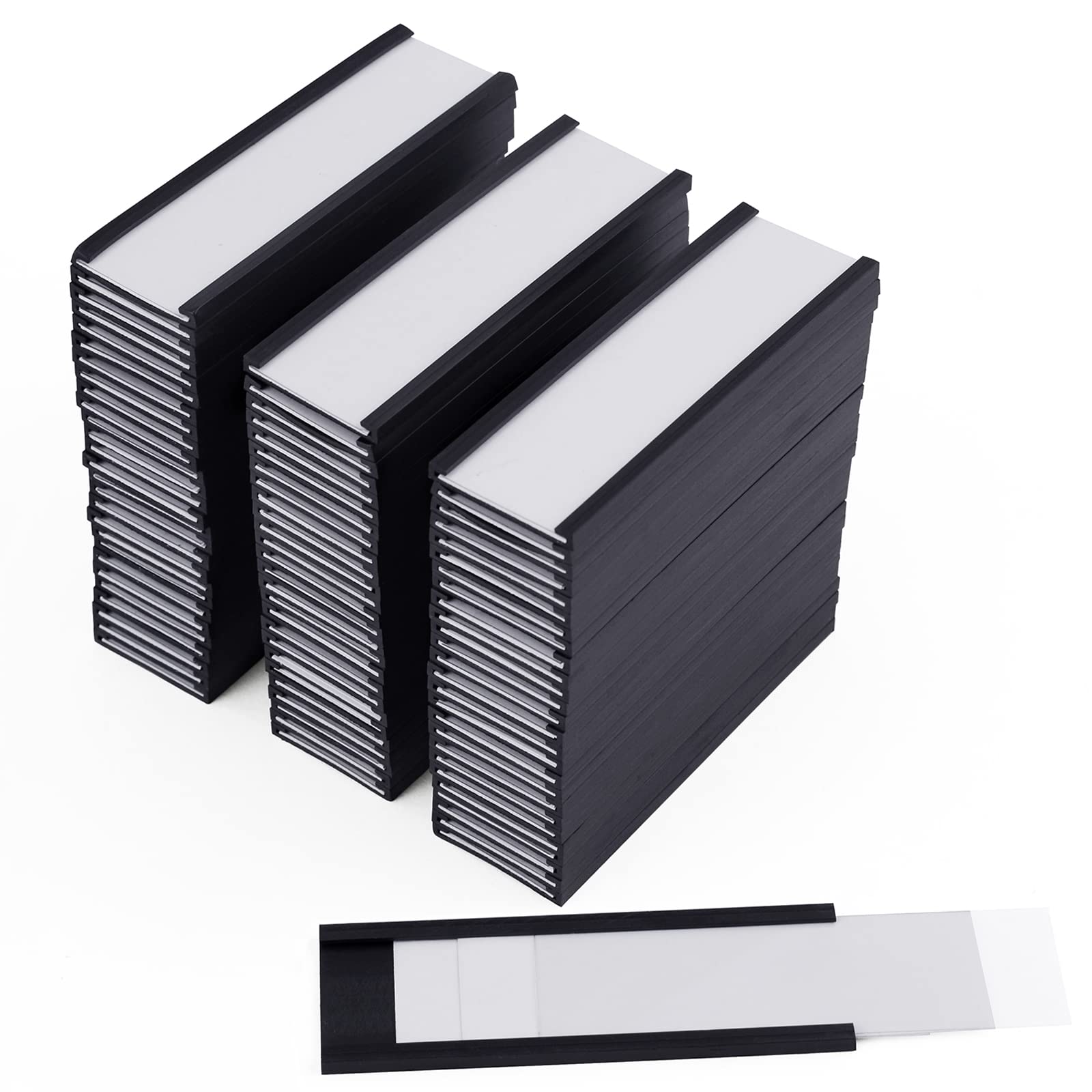 80Pcs Magnetic Label Holders, BOJVESH 3x1 inch C Channel Magnet Label Card Racks with 80 Clear Protective Films and 160 White Paper Strips for Office, Warehouse, Shelf, Cabinet