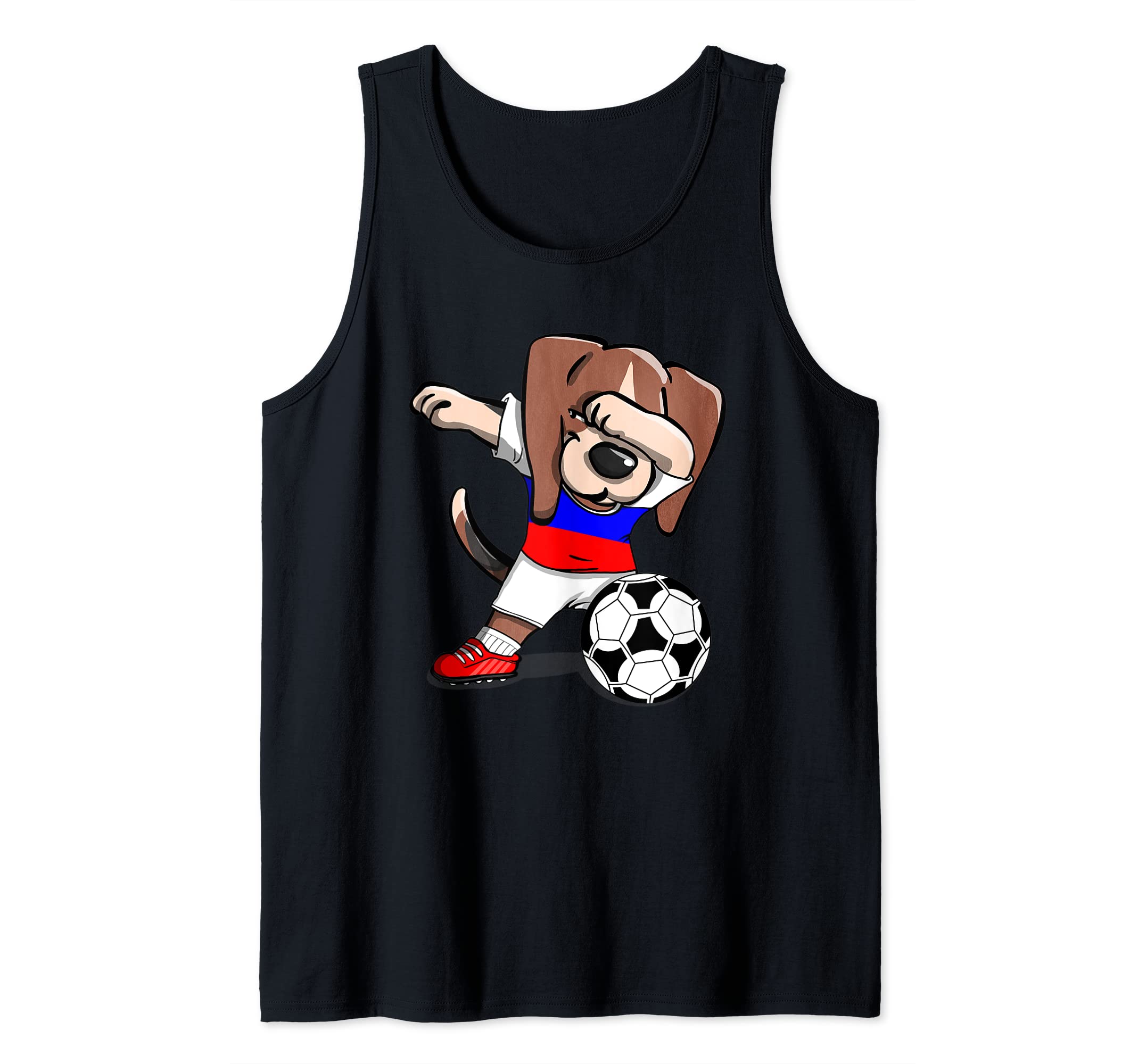 Funny Dabbing Beagle Dog Russia Football Russian Flag Soccer Tank Top