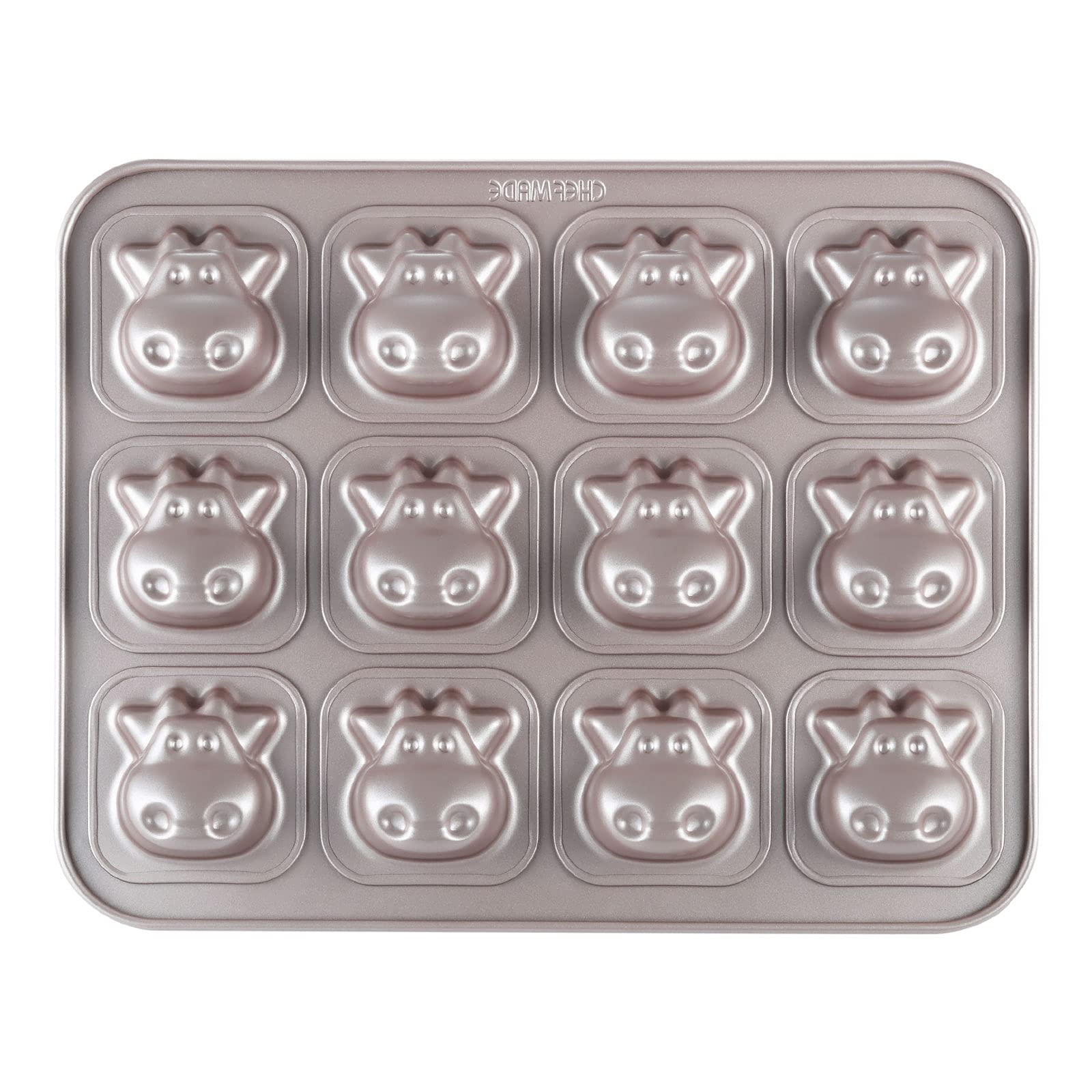 CHEFMADE Cows Cake Pan, 12-Cavity Non-Stick Animal Muffin Bakeware for Oven Baking (Champagne Gold) โ image 1