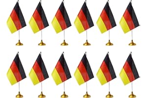ZXvZYT Germany Flag German Desk Flag Small Mini German Table Office Flags With Stand Base Decorations (12 Pack)