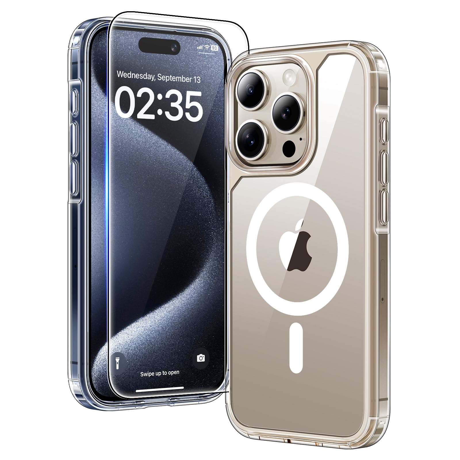 TAURI Magnetic for iPhone 15 Pro Case, and Screen Protector, [Not-Yellowing] [12 FT Grade Protection] Mag-Safe Case for 15 Pro 6.1 inch - Clear