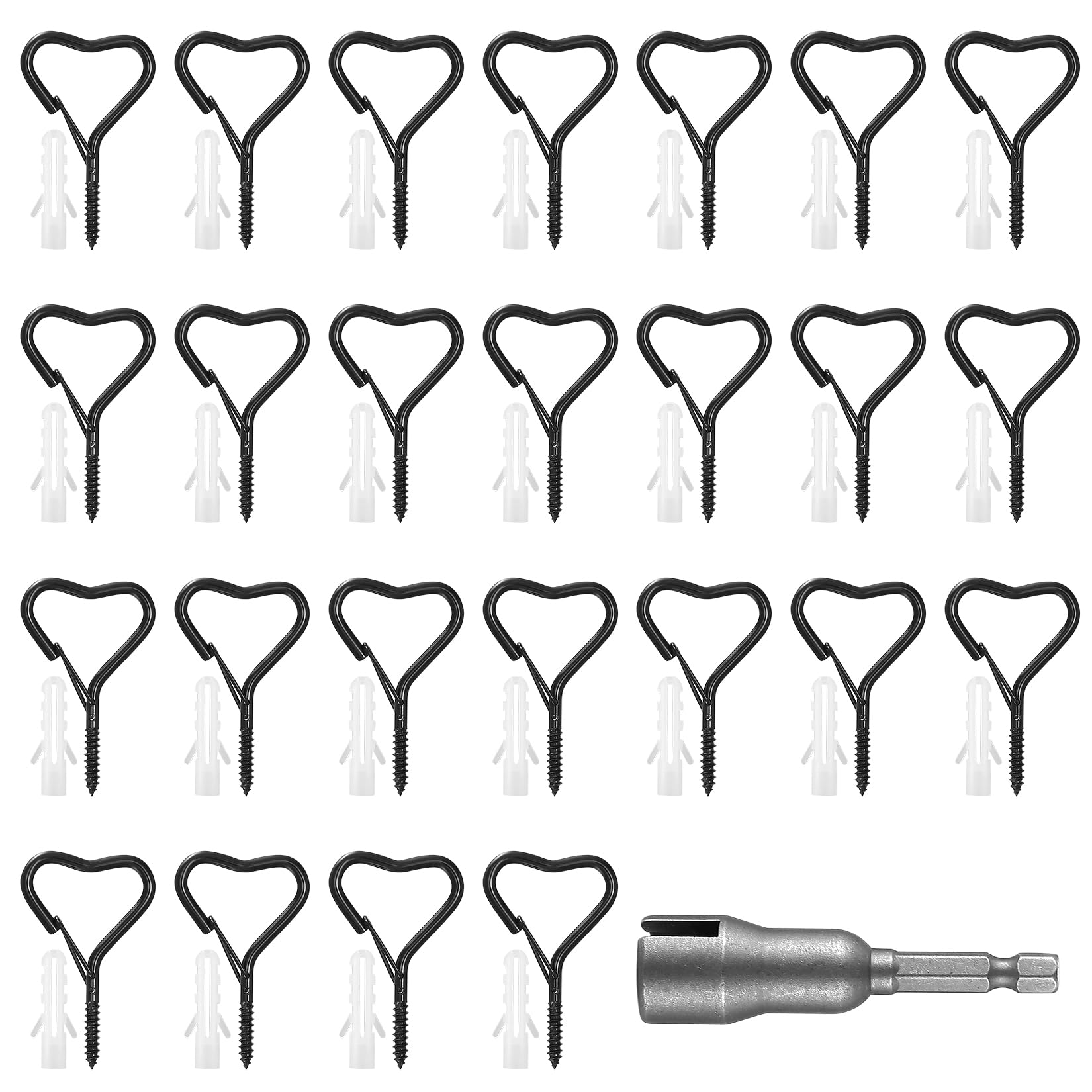SZSLMY 25 Pcs Screw Hooks for Outdoor Screw in Hooks, Cup Hook Eye Hook with Safety Buckle Design for Hanging Plants Fairy Lights Christmas Lights Bird Feeder, on Wall Ceiling Hook - Heart