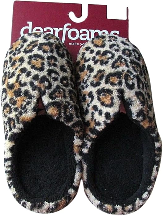 Dearfoams Womens Leopard Black Brown Slide Clog Slipper (Small (5/6