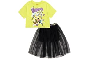 SpongeBob SquarePants Girls Boxy Drop Shoulder T-Shirt and Tulle Skort Toddler to Big Kid Sizes (2T - 18-20)