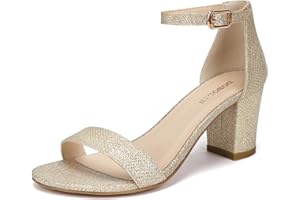 DOBOLIN Wide Width Heeled Sandals for Women Two Strap Low Heel Chunky Sandals Open Toe Ankle Strap Dress Shoes 2.5-Inch