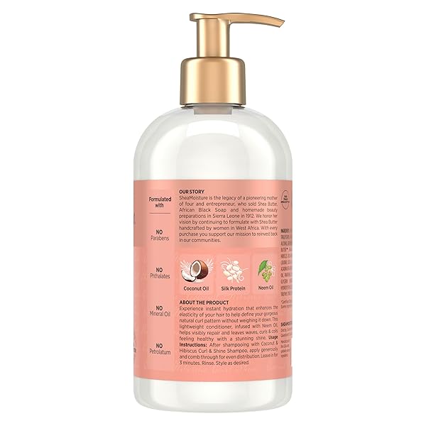 SHEAMOISTURE CURL & SHINE CONDITIONER COCONUT & HIBISCUS, FOR THICK, CURLY HAIR TO MOISTURIZE & SOFTEN, 13 OZ