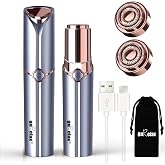 gurelax Facial Hair Removal for Women, Painless Face Shaver with 2 Heads | Rechargeable, LED reveals fine hairs, Portable hair removal device for upper/lip/chin, Travel-friendly, as Seen on TV