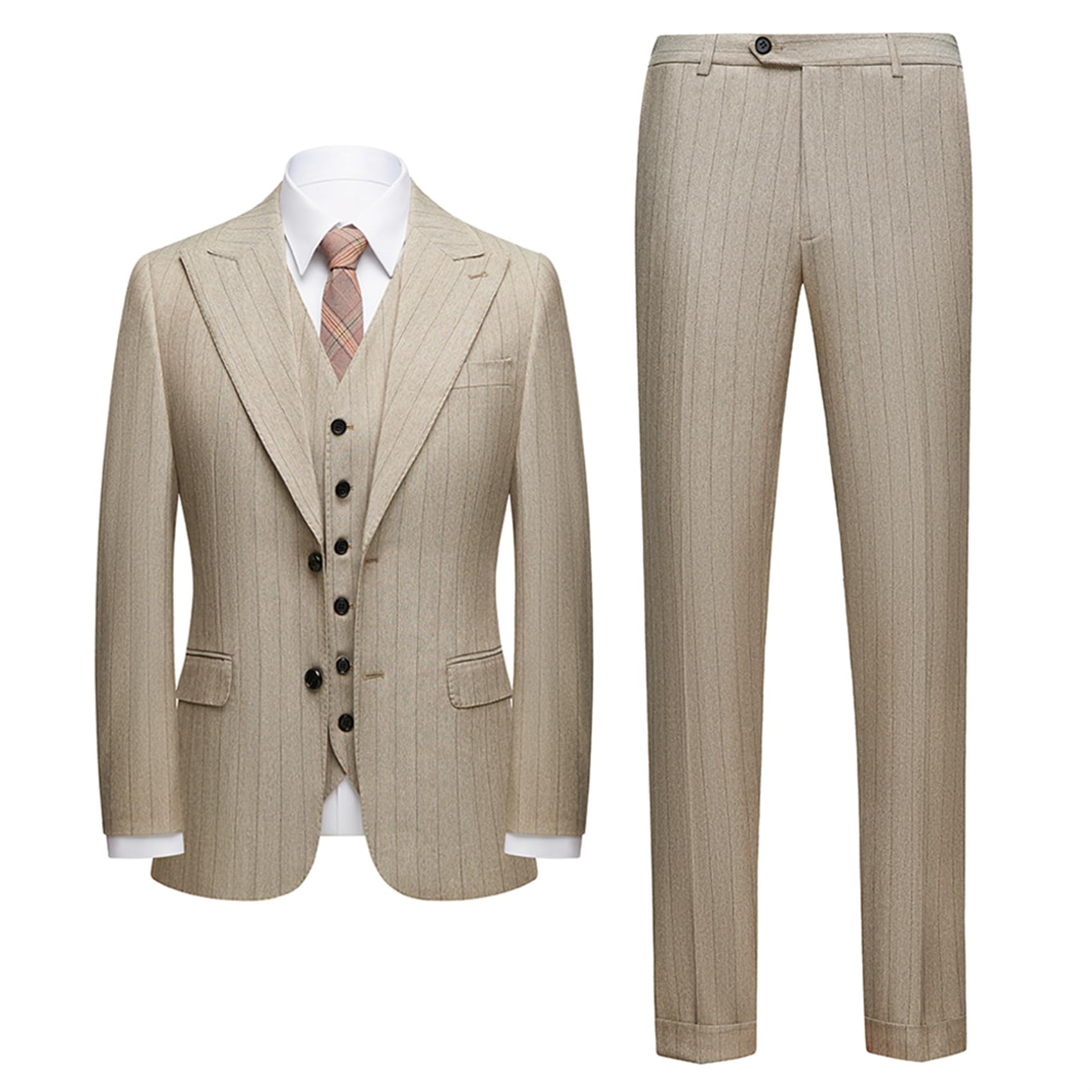 Photo 1 of Mgnaie Mens Suits Classic Fit 3 Piece Slim Fit Elegant Peak Lapel Business Wedding Party Jacket Vest & Pants Set Champagne