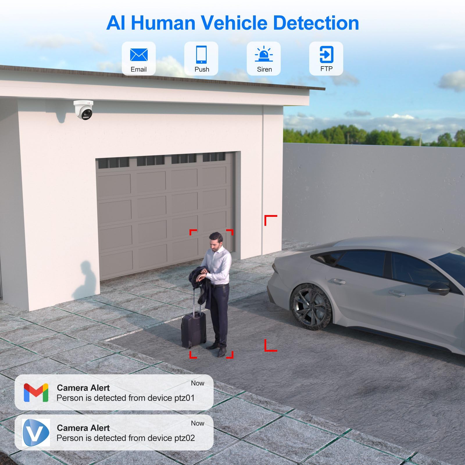 Anpviz 6MP PoE PTZ Camera Outdoor, 5X Optical Zoom 2.7~13.5mm Lens, Pan Tilt Zoom IP Security Camera with Human Vehicle Detection, Spotlight&Sound Alarm, SD Card Slot, IP66, NDAA Compliant (U Series)