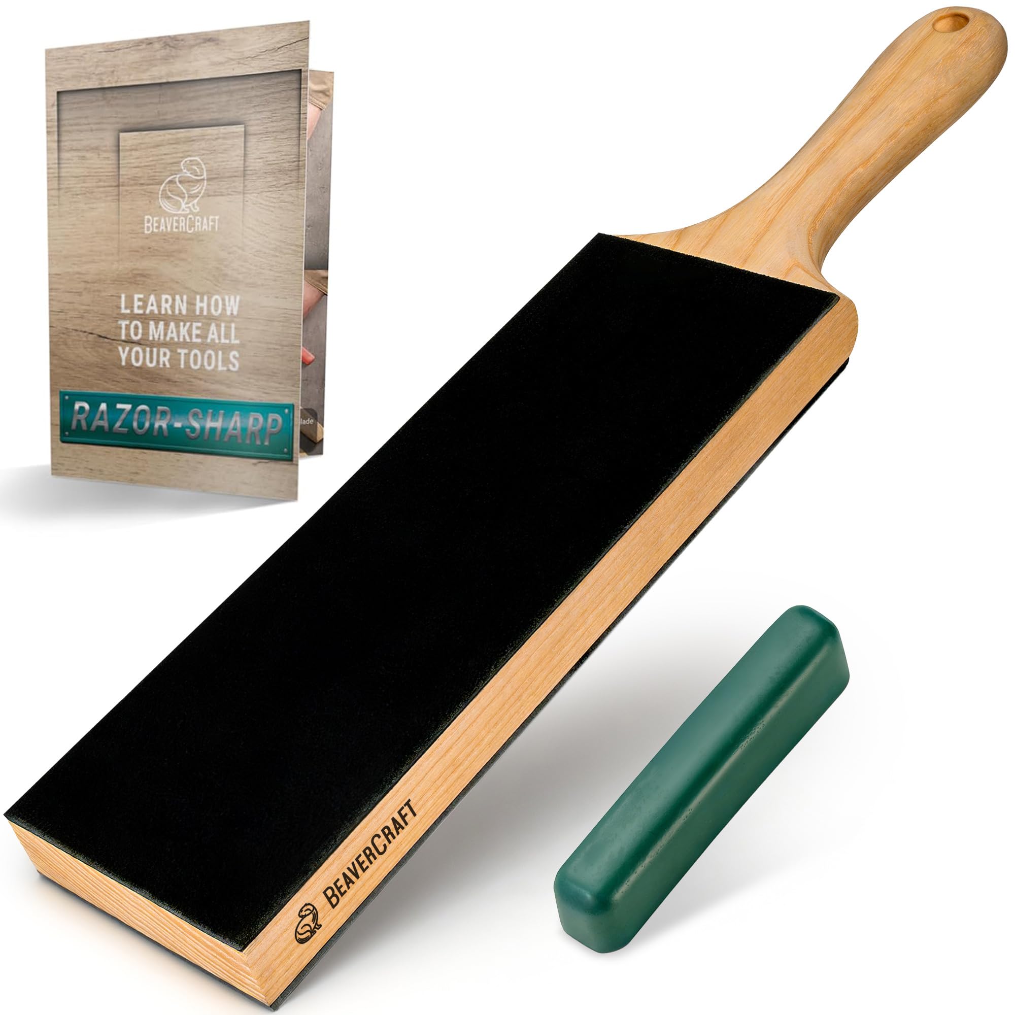 BeaverCraft Leather Strop Kit for Knife Sharpening 7 x 20 - Leather Knife Strop with Polishing Compound - Stropping Kit Double Sided LS1P1, Razor Sharpener for Knives, Chisels - eBook Guide Included