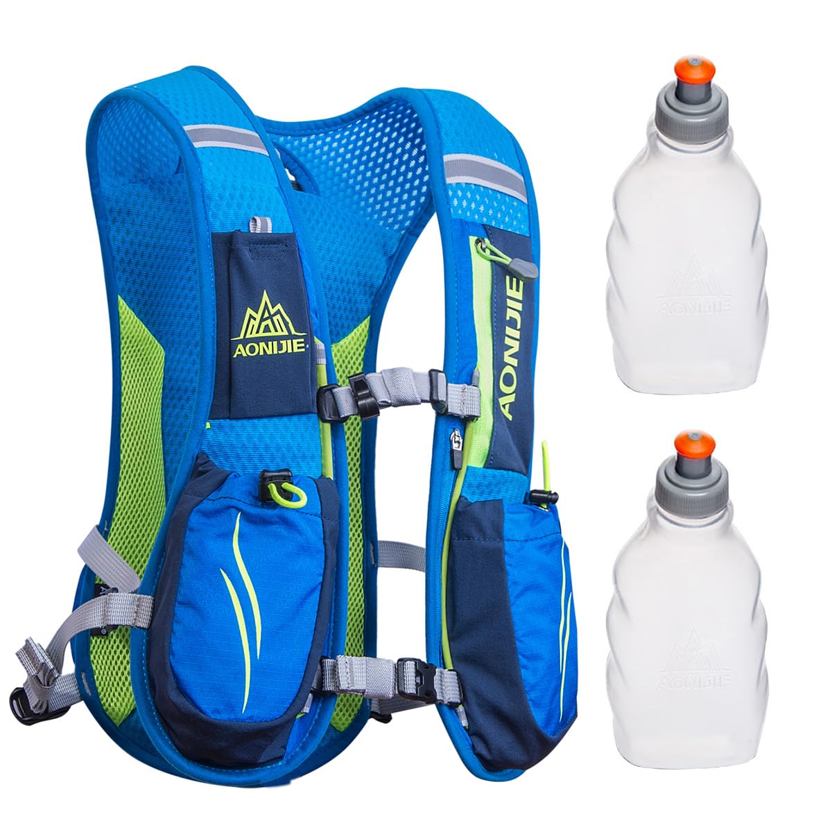Hydration Pack Backpack, Geila Outdoors Sport Trail Marathoner Running Race Lightweight Hydration Vest with 2 Water Bottles (Blue)