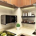 Eeghurt 304 Stainless Steel Sturdy Microwave Shelf Bracket Wall Mount Kit Foldable Stretch Wall Mounted Rack Shelf Oven Stand Shelf Rack 2Piece with Screws, 200X220mm 8X8.5Inch, Black
