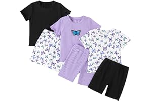 VARMILO 3-Pack Toddler Girls Summer Animal Print T Shirt Short Sleeve Top and Pattern Print Shorts Kids Sets Size 2-8 Years