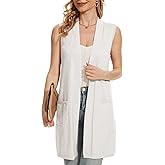 Beautiful Nomad Sleeveless Cardigans for Women Long Sweater Vest Jacket Ribbed Outerwear Coat with Pockets