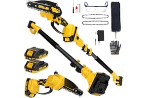 ZEGJAW 2-in-1 Cordless Pole Saw & 6 Inch Mini Chainsaw, with 2 Pack 2.0Ah Battery and Charger, Electric Pole Saw for Tree Tri