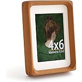 Zelvix Wooden Picture Frames, Small Polaroid Picture Frame 3.5x5 Matted to 4x6 with Plexiglass, Teak Solid Natural Wood Tiny Photo Frame, For TableTop and Wall Mounting