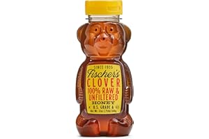 Fischer's Clover Honey, 12 Oz – 100% Pure, Raw & Unfiltered Honey – Squeezable Bear Bottle – Gluten-Free, Non-GMO – All-Natural Sweetener