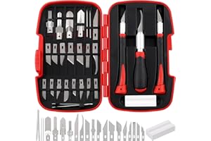 Swpeet 30Pcs Craft Knife, Red Precision Cutter Hobby Knife Blades Set Contains #1#2#4#7#10#11#12#17#19#20 Blades, Hook/Pointe