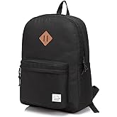 VASCHY Lightweight Backpack for School, Classic Basic Water Resistant Casual Daypack for Travel with Bottle Side Pockets (Black)