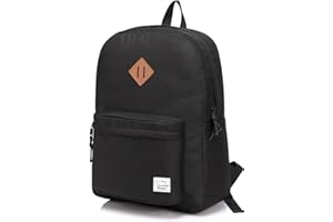 VASCHY Lightweight Backpack for School, Classic Basic Water Resistant Casual Daypack for Travel with Bottle Side Pockets (Black)
