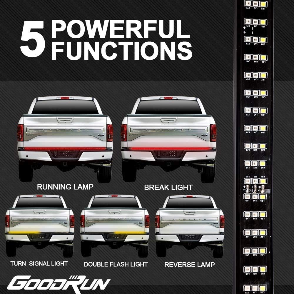 GoodRun 48" Triple LED Tailgate Light Bar w/Sequential Amber Turn Signal White Reverse Lights Parking, Brake, Weatherproof No Drill Install for Pickup, RV, SUV, Boats Truck Tailgate (PK-02): Automotive