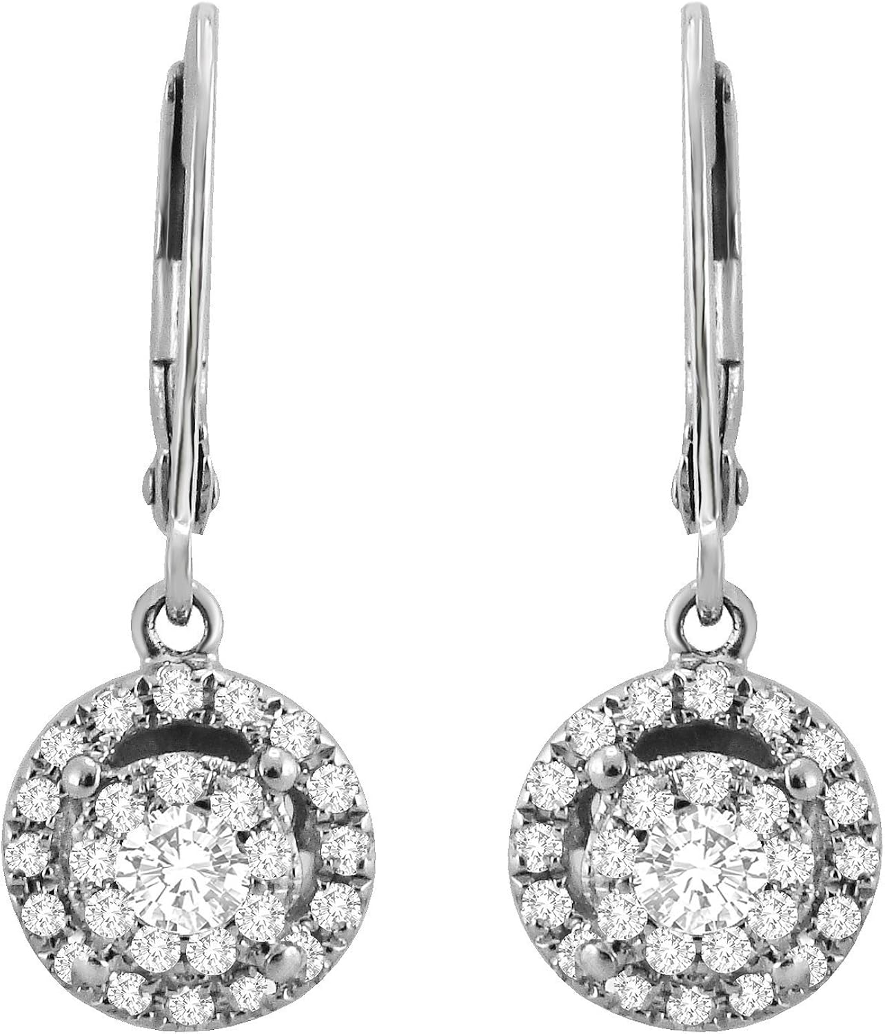 0.50ct G/SI Diamond 14k White Gold Leverback Dangle Drop Halo Earrings Jewelry