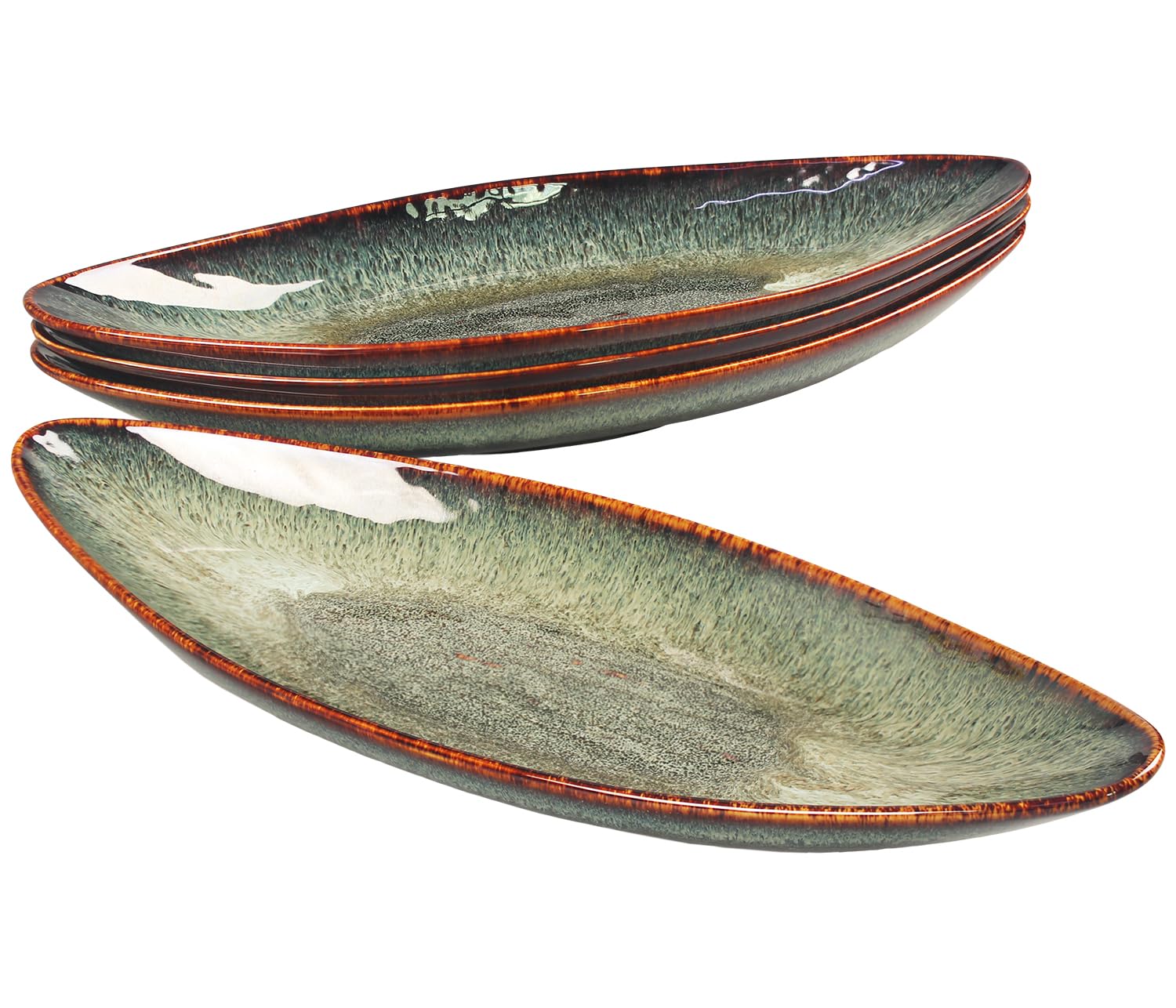 jinsongdafa Serving Platter Olives Plate Large Serving Tray, Set of 4, for Entertaining, Porcelain Trays for Platters, Salad, Plates, Serving,Appetizer - Microwave, Dishwasher Safe, Black 39 CM