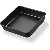 E-far 8x8 Baking Pan, Nonstick Square Cake Pan with Stainless Steel Core, Black Metal Bakeware for Brownies Lasagna Cakes, Non-toxic & Easy Clean, 2 Inch Deep