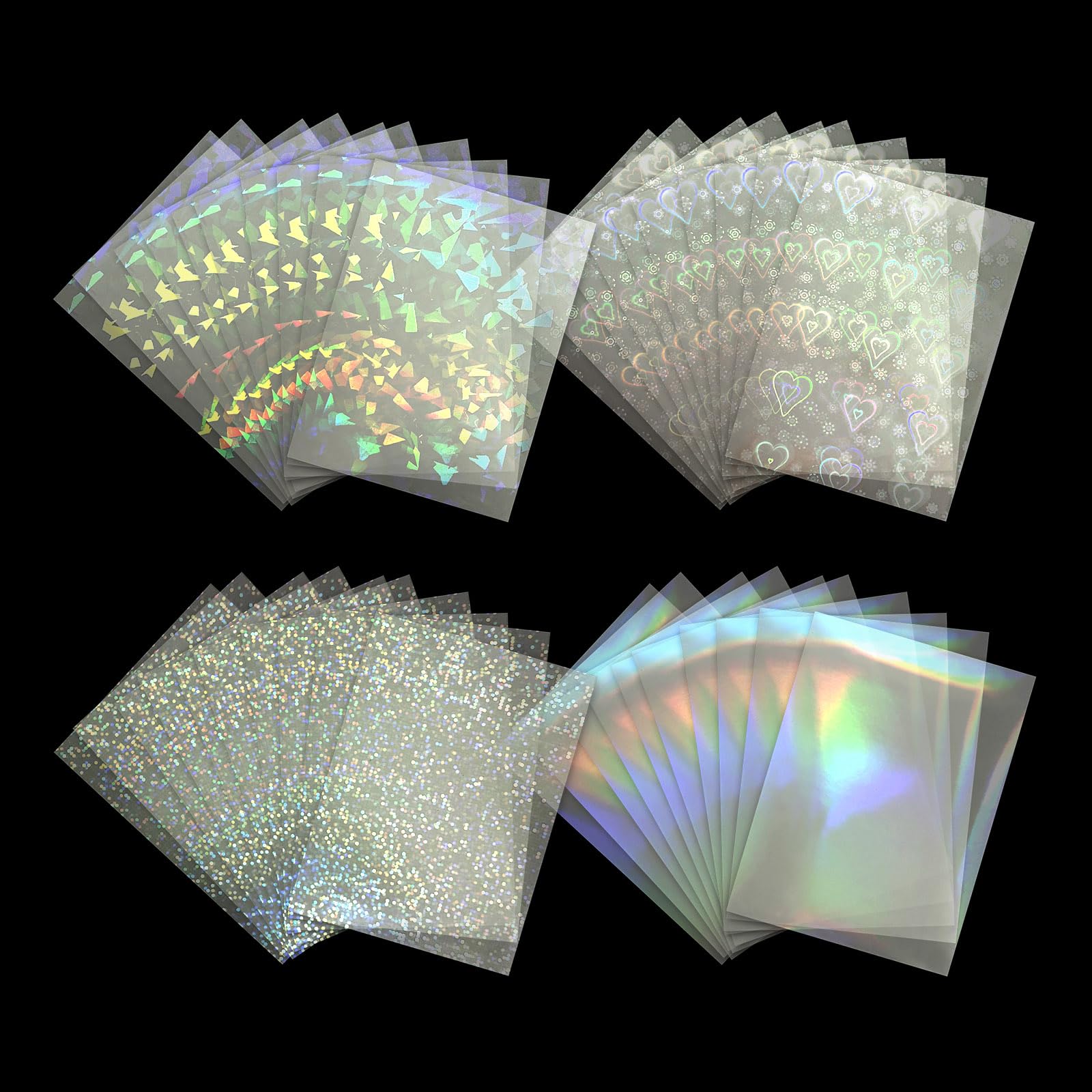 Fatiya 200 Pieces Laser Flashing Photo Card Sleeves, Heart-Shape Rainbow Star Gemstone Transparent Trading Card Sleeves, Holographic Protective Cover Film for Photos Tickets (6.5 x 9 cm)