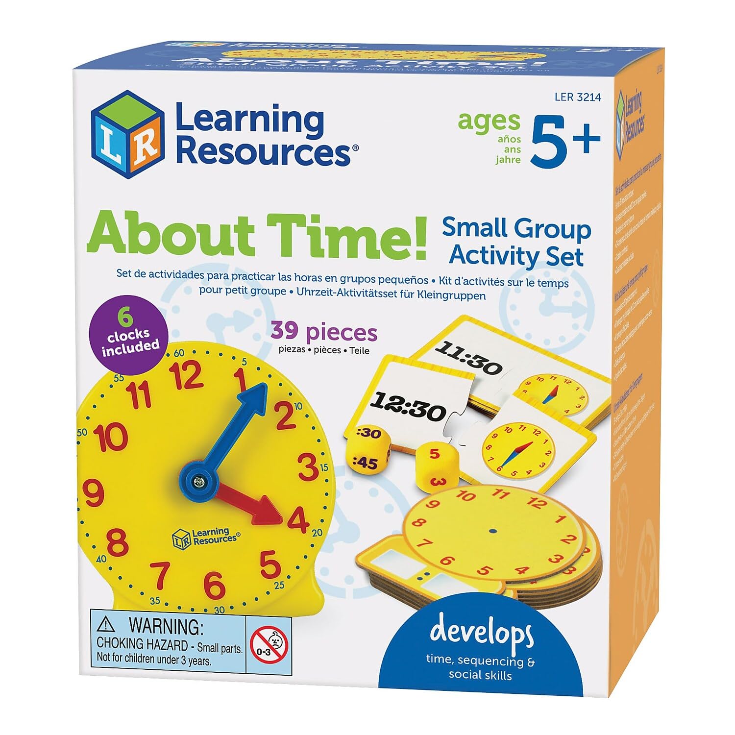 Learning Resources About Time! Group Activity Set, Classroom Set, 6 Write & Wipe Clocks