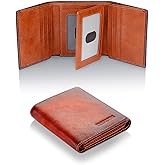VANNANBA Men's Leather Trifold Wallet with Folded ID Windows,12 Card Slots & 2 Note pockets,Brown Wallet for Men RFID Blocking Waterproof Wallets for Men