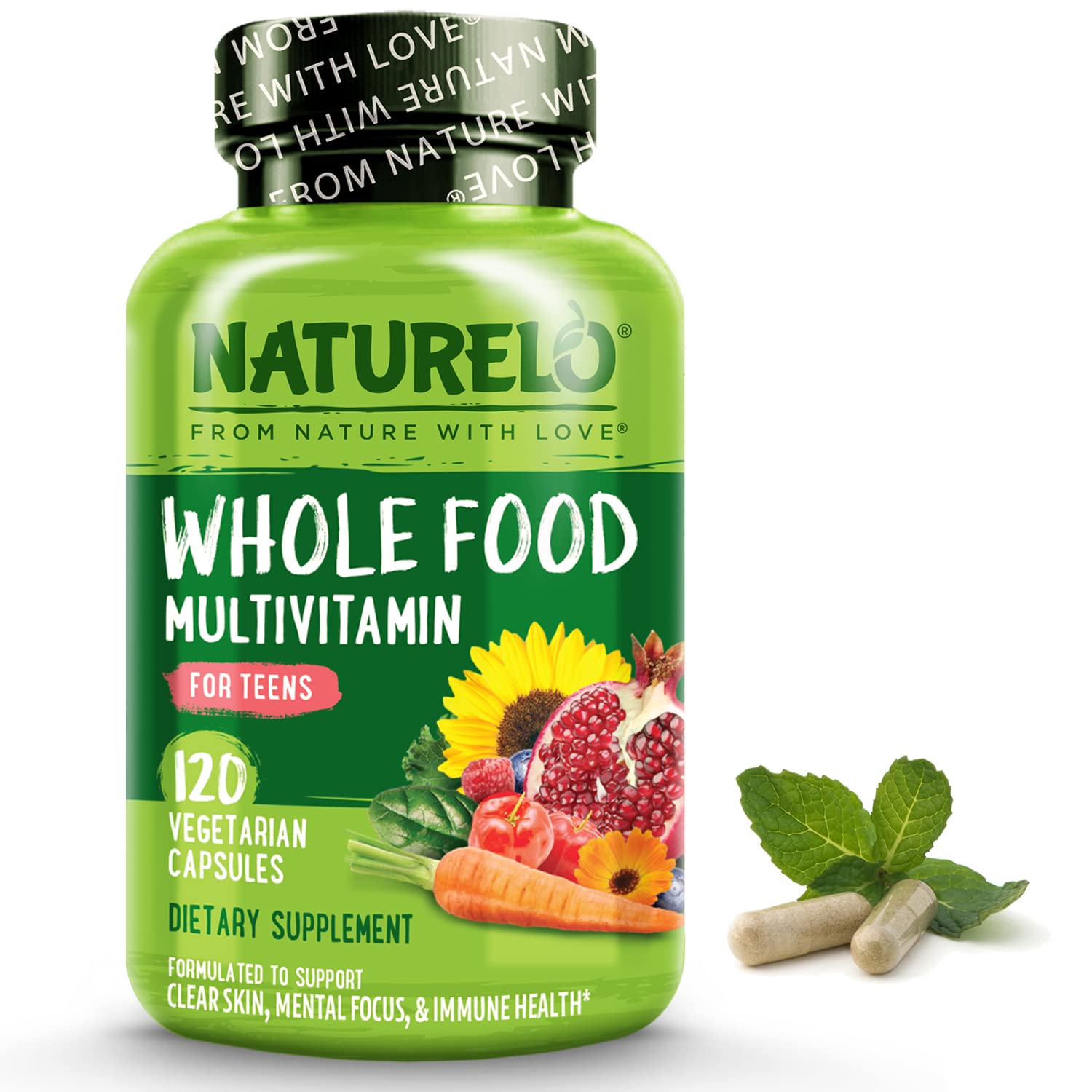 NATURELO Teen Multivitamin - Whole Food Multivitamin - with Minerals for Teenage Boys & Girls - Supplement for Active Kids - Non-GMO - Vegan & Vegetarian - 120 Capsules