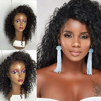 Amazon Com Alyssa Virgin Human Hair Curly Lace Front Wig With Baby Hair Deep Curls Wave 150 Density Pre Plucked Human Hair Wigs For Black Women 20inch Natural Color Beauty