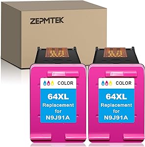 ZepmTek Remanufactured Ink Cartridge Replacement for HP 64XL 64 XL Used with Envy Photo 7800 7858 7155 7855 6255 6252 7158 7130 7164 6222 7120 7130 Tango X Smart Home Wireless Printer (2 Tri-Color)