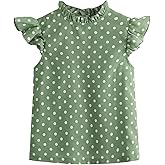 Milumia Girl Polka Dots Ruffle Cap Sleeve Blouses Frill Trim Mock Neck Casual Tops