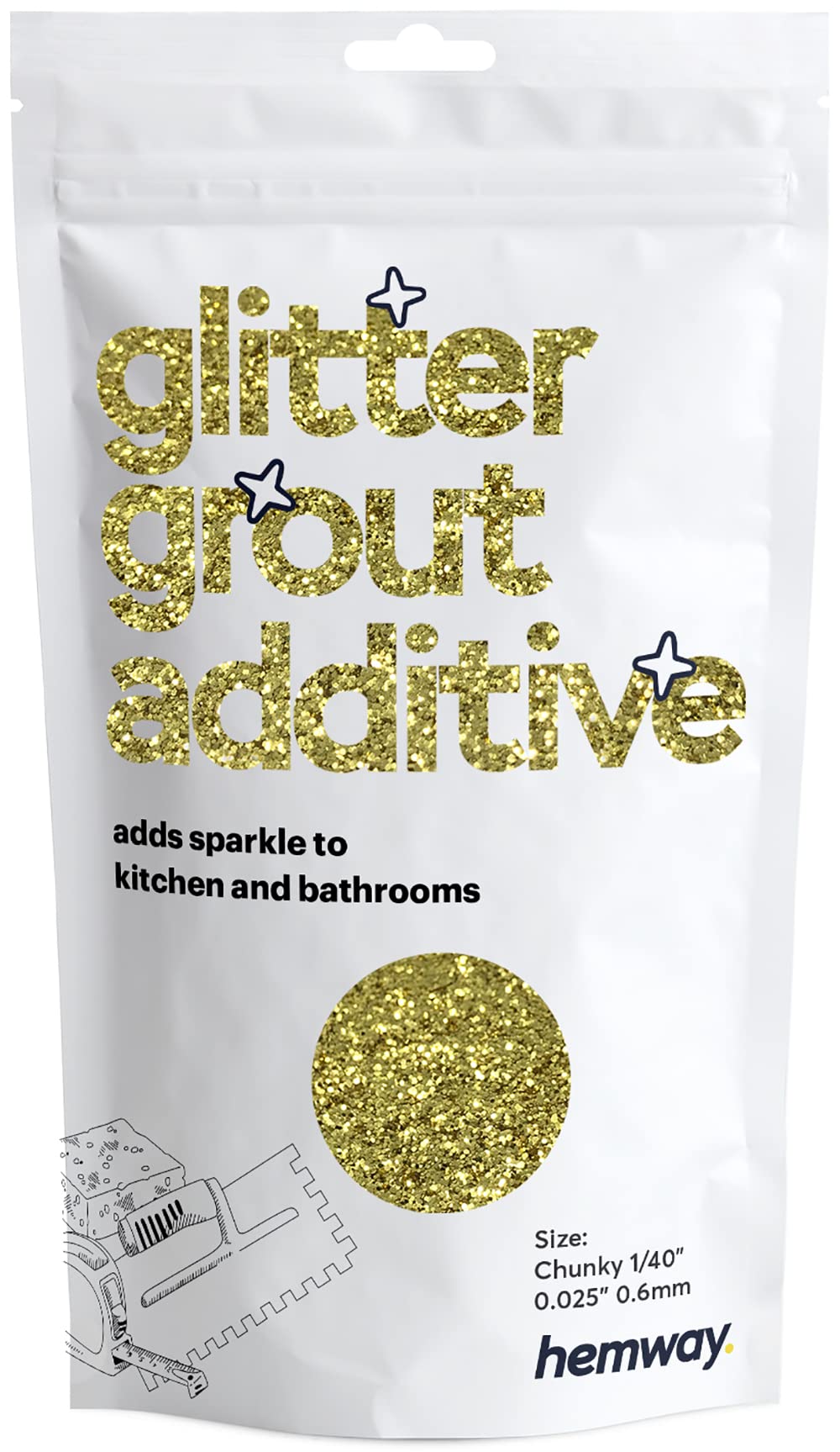 Hemway Sand Gold Glitter Grout Additive Chunky 100g Metallic Flakes for Adding Sparkle to Kitchen & Bathroom Tiles | Enhance Your Indoor Grouting Projects with a Durable Sparkly Effect