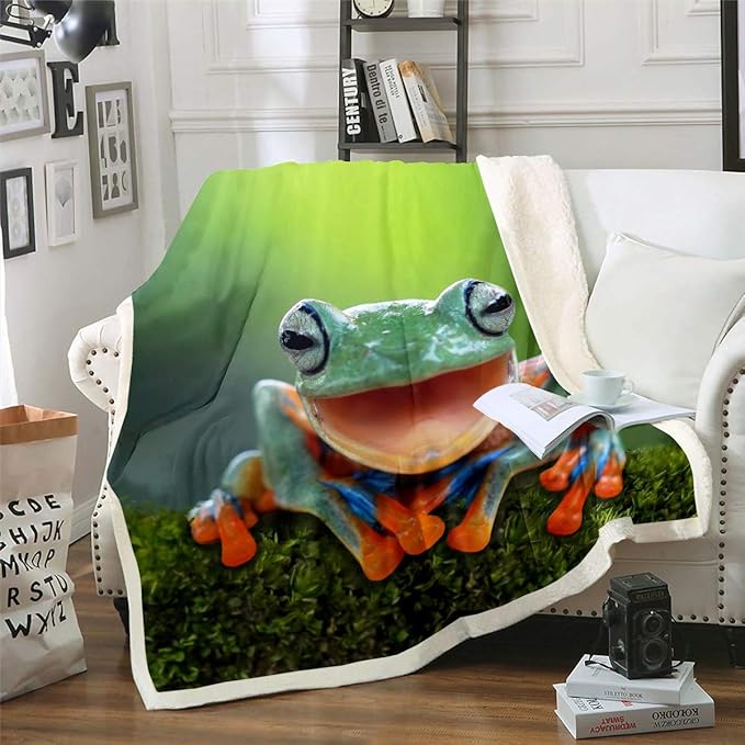 Loussiesd Frog Fleece Blanket Tropical Amphibian Throw Blanket 3D