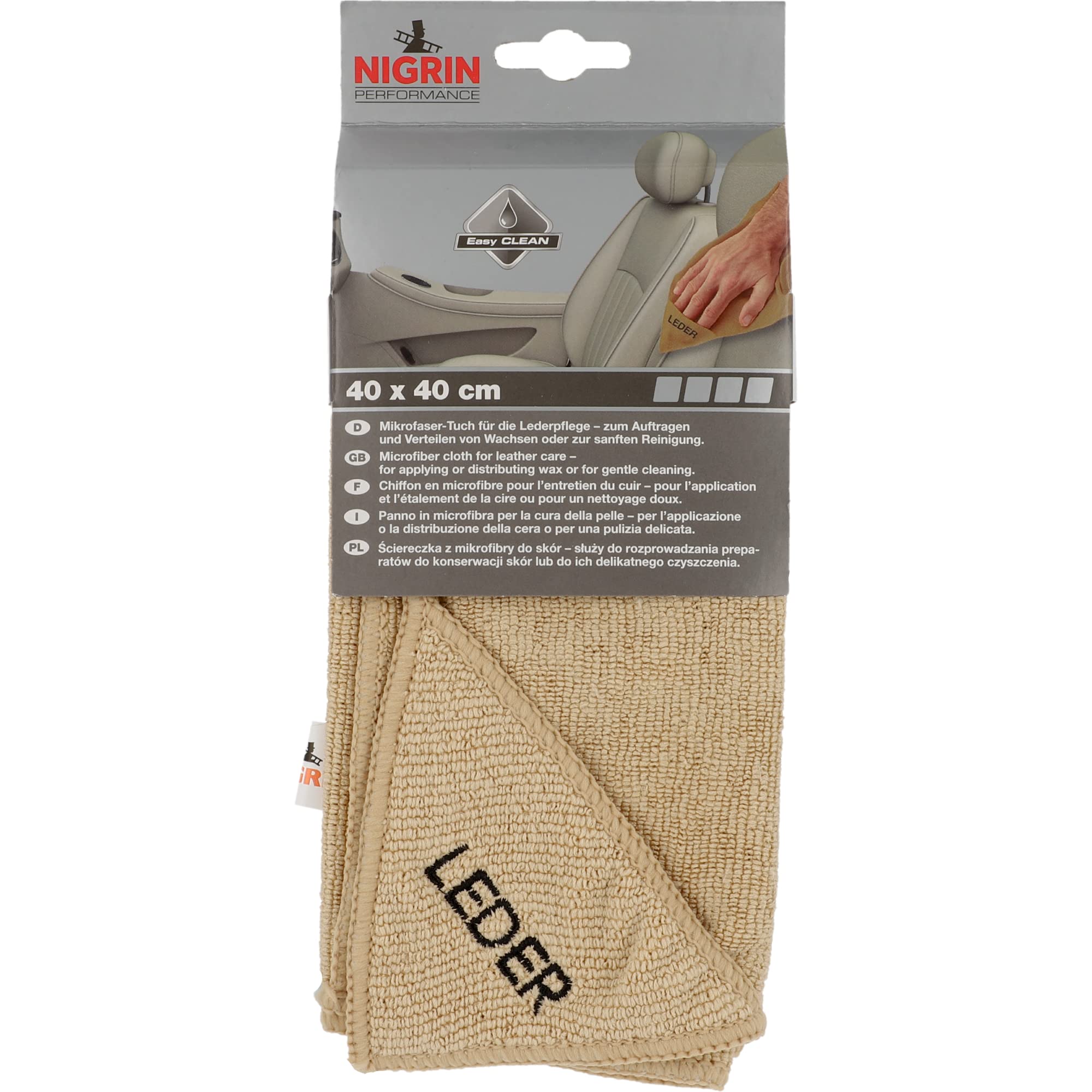 NIGRIN 71115 Microfibre Cloth for Cleaning Leather 40 x 40 cm