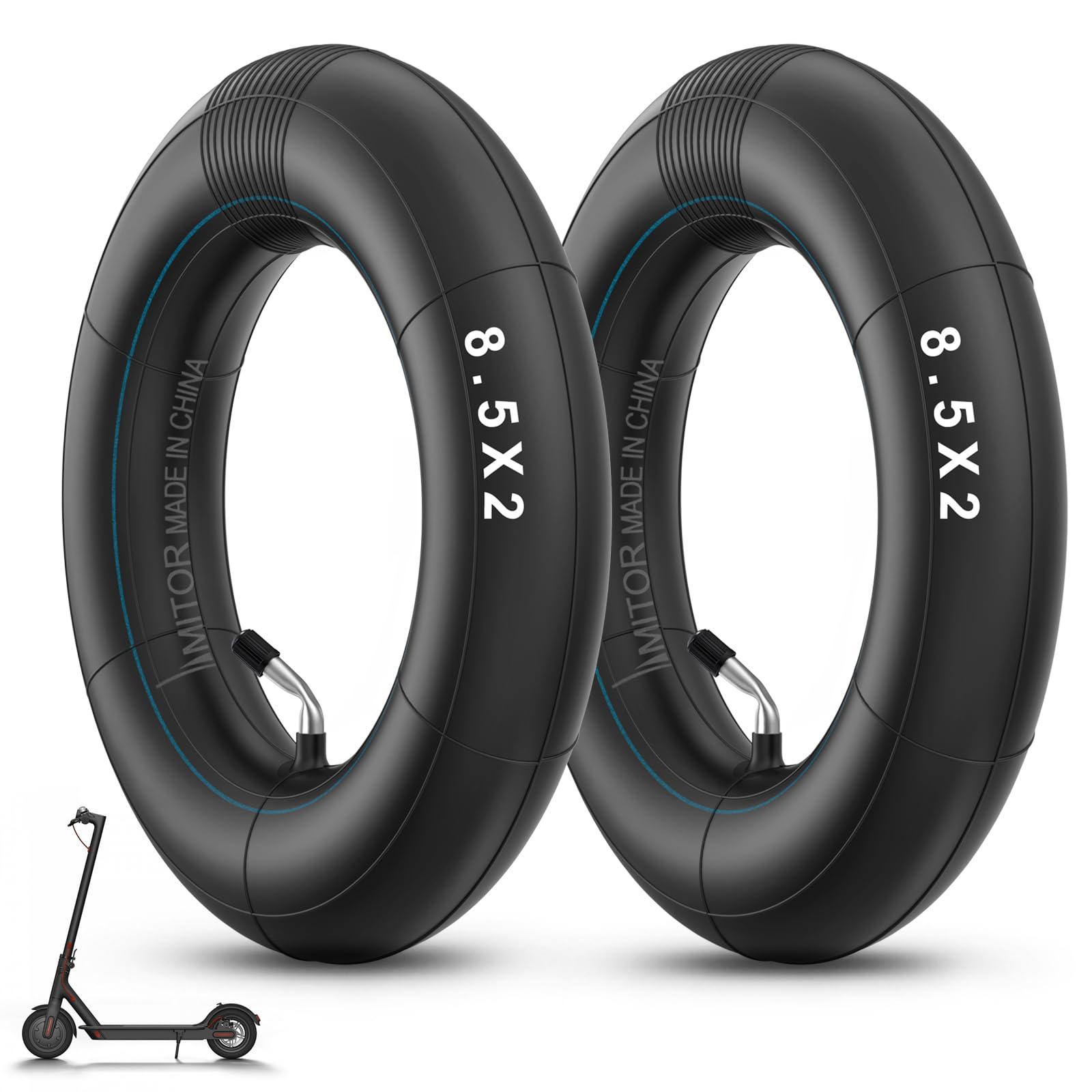 Amitor 8.5 Inch Inner Tube - Thickened Electric Scooter Inner Tube 8 1/2 x2 with Silver 45° Valve, Replacement Inflatable Tyre for Xiaomi Pro 2 1S M365 Pro Mi3, 2PCS (Only for Non-Powered Wheel)