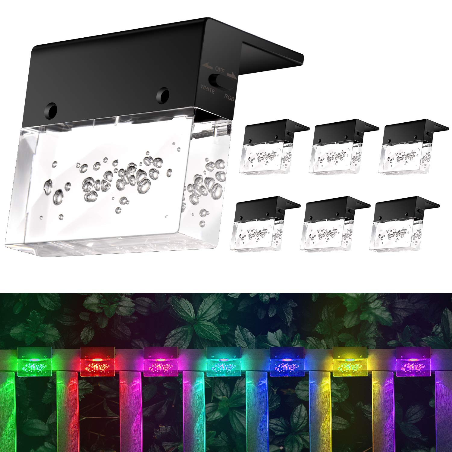 mopha Solar Deck Lights,（6 Pack） Led Solar Fence Lights,Solar Step Lights Outdoor Waterproof,Fence, Railing,Patio Garden, Step,2 Lighting Modes,Warm White/Color Changing