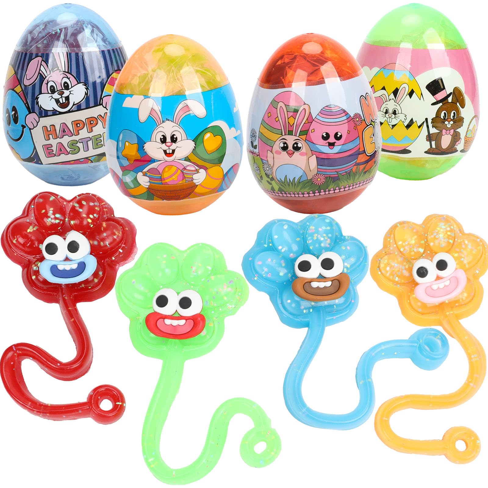 VOMAOK 4 Pack Prefilled Easter Eggs with Jumbo Cat Paw Sticky Hands Squishy Toy for Kids Boys Girls Easter Basket Stuffers Party Favors Egg Hunts