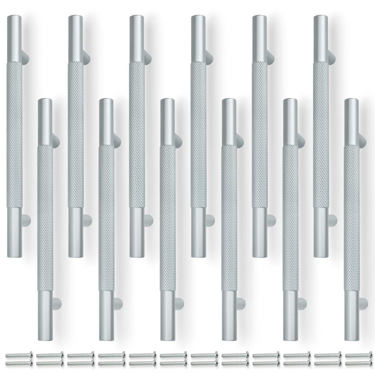 Bwintech 12 Pack Grey 181MM Knurled Cupboard Handles, 128MM Hole Centers Furniture Drawer Pulls Cupboard Knobs Cabinet Handles